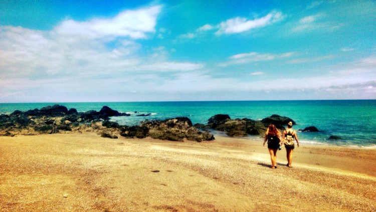 Two girls on a beautiful beach