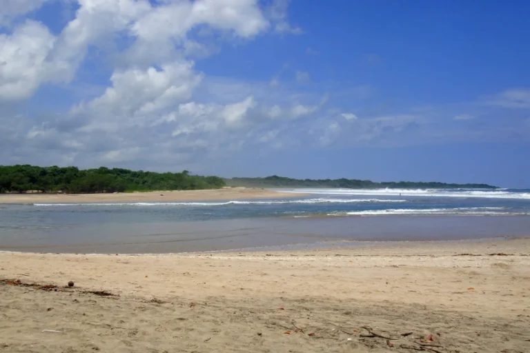 Wide sandy beach and estuary at Las Baulas National Marine Park, Playa Grande